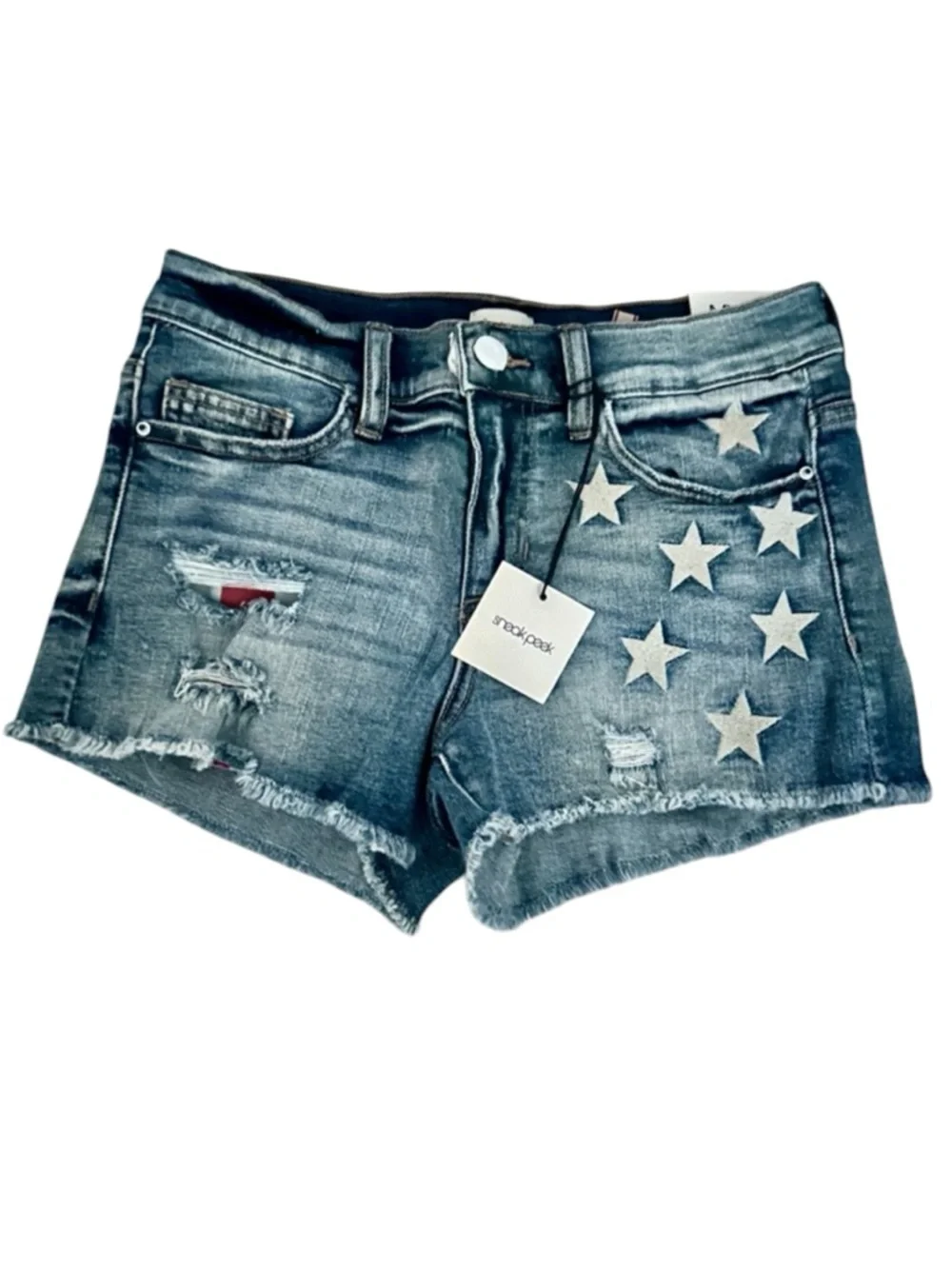 Sneak Peek Star Denim Shorts Small Distressed Mid Rise Cutoff NWT - Picture 3 of 6